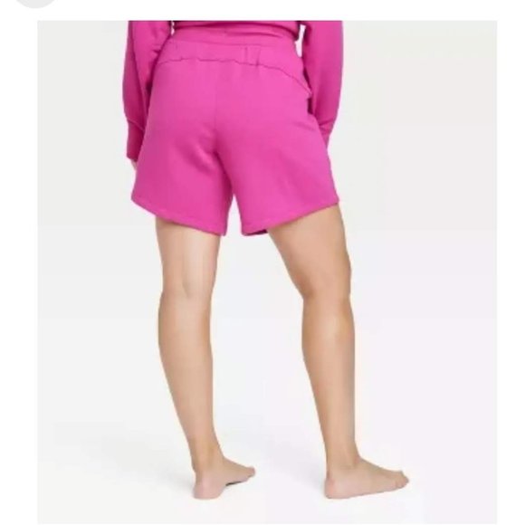All In Motion - Women's High-Rise Pull-On Fleece Shorts Pink Size L - Picture 2 of 10